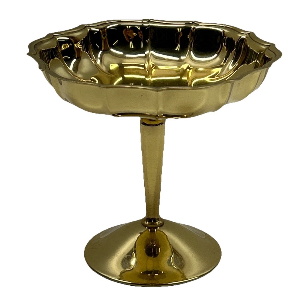 Vintage MCM International Solid Brass Giftwares B1022 Scalloped Pedestal Bowl